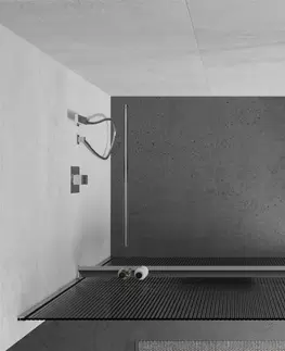 Sprchové dvere MEXEN/S - Kioto+ Sprchová zástena WALK-IN s poličkou a držiakom uterákov 80 x 200, prúžky 8 mm, chróm 800-080-121-01-09