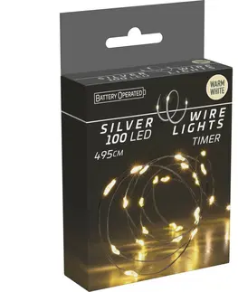 Vianočné dekorácie Svetelný drôt s časovačom Silver lights 100 LED, teplá biela, 495 cm