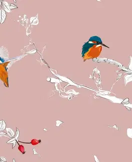 Samolepiace tapety Samolepiaca tapeta vtáčiky v hustom lese s ružovým pozadím
