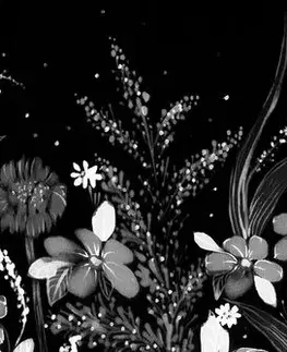 Čiernobiele obrazy Obraz s kvetinovým ornamentom v čiernobielom prevedení