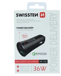 Nabíjačky pre mobilné telefóny Autonabíjačka Swissten s podporou Power Delivery USB-C + Qualcomm 3.0, 36W, matná čierna 20111660