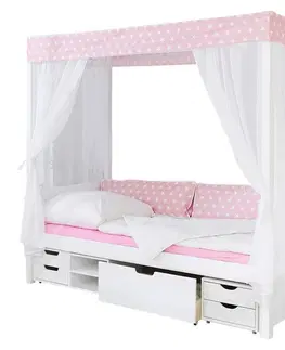 Atypické detské postele Posteľ S Nebesami Lino Záves Ružovo-Biely