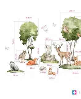 Nálepky na stenu Nálepky do detskej izby - Forest lesný motív so srnkami, líškou a zvieratkami