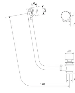 Kúpeľňa POLYSAN - Vaňová súprava s napúšťaním, Click Clack, dĺžka 900mm, zátka 72mm, chróm 72361