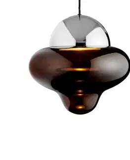 Závesné svietidlá DESIGN BY US LED závesné svietidlo Nutty XL, hnedá / chrómová farba, Ø 30 cm