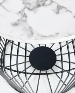 Konferenčné stolíky HALMAR Adrianna okrúhly príručný stolík biely mramor / čierna