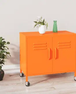 Kancelárske skrine Plechová skrinka s kolieskami Dekorhome Oranžová