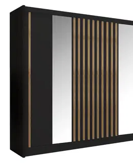 Šatníkové skrine Skriňa s posuvnými dverami, čierna/dub craft, 250x215 cm, LADDER