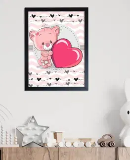 Obrazy do detskej izby Obraz ružovej mačičky so srdiečkom
