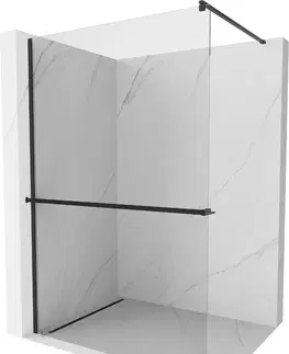 Sprchové dvere MEXEN/S - Kioto+ Sprchová zástena WALK-IN s poličkou a držiakom uterákov 130 x 200 cm, transparent, čierna 800-130-121-70-00