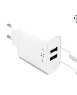 Nabíjačky pre mobilné telefóny FIXED Sieťová nabíjačka Smart Rapid Charge s 2 x USB, 15 W a kábel USB/USB-C 1m, biela FIXC15-2UC-WH