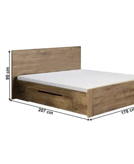 Spálňové zostavy Spálňový komplet (posteľ 160x200 cm, 2x nočný stolík, skriňa), dub ribeck/tmavý grafit, ARMENY
