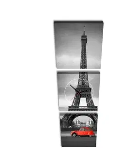 Hodiny 3-dielny obraz s hodinami, Paris, 35x105cm