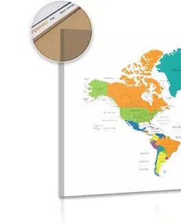 Obrazy na korku Obraz na korku farebná mapa sveta na bielom pozadí
