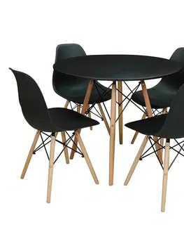 Súpravy stôl a stoličky v podkrovnom štýle Jedálenská zostava  Iwo 1+4 čierna