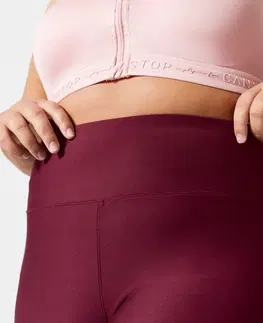 nohavice Dámske legíny 120 na fitnes s vreckom väčšie veľkosti fialovo-ružové