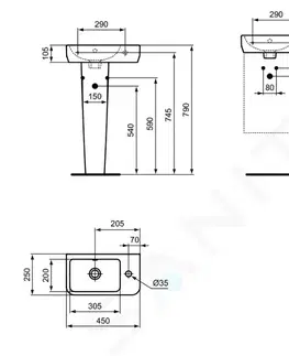 Kúpeľňa IDEAL STANDARD - i.Life S Umývadielko 450x250 mm, s prepadom, otvor na batériu vpravo, biela T458601