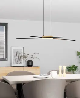 Závesné svietidlá EGLO Závesné svietidlo Panagria LED, čierne s drevenými detailmi