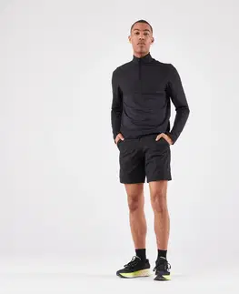 mikiny Pánske bežecké tričko Run 500 s dlhým rukávom hrejivé čierne