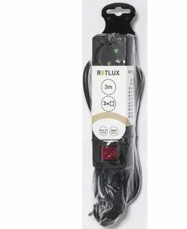 Predlžovacie káble Retlux RPC 20B Predlžovací kábel s vypínačom čierna, 3 zásuvky, 3 m
