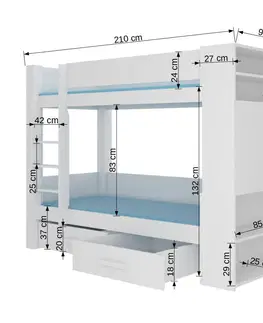 Postele NABBI Guinea poschodová posteľ s úložným priestorom 80x180 cm biela
