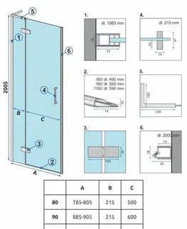 Sprchovacie kúty REA/S - Dvere vrátane stenového profilu HUGO 90 zlatá kartáčovaná KPL-45201