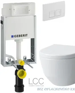 Záchody GEBERIT KOMBIFIXBasic vr. bieleho  tlačidla DELTA 50 + WC LAUFEN PRO LCC RIMLESS + SEDADLO 110.100.00.1 50BI LP2