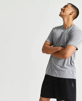 fitnes Pánske tričko 100 na fitness sivé