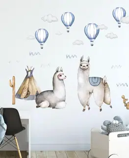 Nálepky na stenu Nálepky na stenu - Alpaky s modrými balónmi