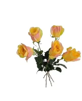 Kvety Umelá kvetina Ruža ružovo-žltá, 68 cm, 5 ks