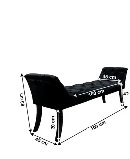 Taburetky Dizajnová lavica, čierna Velvet látka/kaučukové drevo, 160 cm, HEMY TYP 1