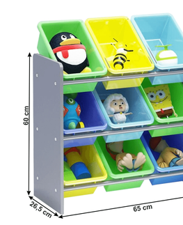 Regály a poličky KONDELA Kido Typ 3 organizér na hračky kombinácia farieb / sivá