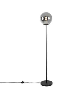 Stojace lampy Stojaca lampa v štýle Art Deco čierna s dymovým sklom - Pallon Mezzi