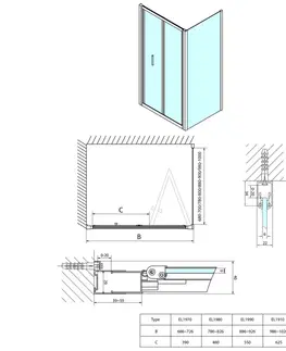 Sprchové dvere POLYSAN - EASY LINE obdĺžniková sprchová zástena 800x1000, skladacie dvere, L/P varianta, číre sklo EL1980EL3415