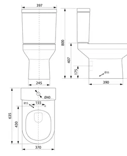 Kúpeľňa AQUALINE - VERMET WC kombi mísa, spodný/zadný odpad, biela VR038