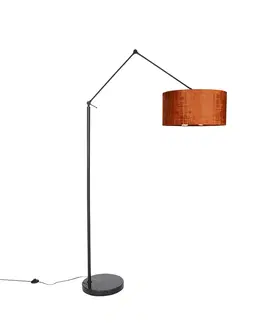 Stojace lampy Moderná stojaca lampa čierne ľanové tienidlo oranžové 50 cm - Redaktor