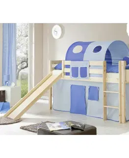 Vyvýšené detské postele Posteľ S Priestorom Na Hru Manuel Záves Modrý