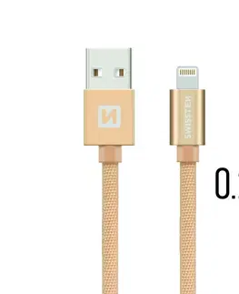 USB káble Dátový kábel Swissten textilný s Lightning konektorom a podporou rýchlonabíjania, zlatý 71523104