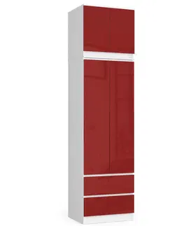 Šatníkové skrine Šatníková skriňa ALDA60, biela / červený lesk