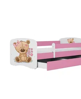 Jednolôžkové postele Detská Posteľ. Babydreams+Sz+M Ružová 80x160 Medveď Kve