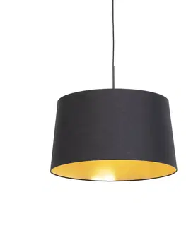 Zavesne lampy Závesná lampa s bavlneným tienidlom čierna so zlatom 50 cm - Combi