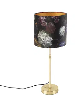 Stolove lampy Stolová lampa zlatá / mosadz so zamatovým odtieňom kvety 25 cm - Parte