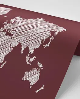 Tapety mapy Tapeta šrafovaná mapa sveta na bordovom pozadí