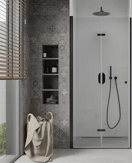 Sprchovacie kúty MEXEN - Lima skladacie sprchové dvere 110 cm, transparent, čierna sa stenovým profilom 856-110-000-70-00
