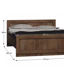 Postele KONDELA Tedy T20 160 rustikálna posteľ s roštom dub lefkas