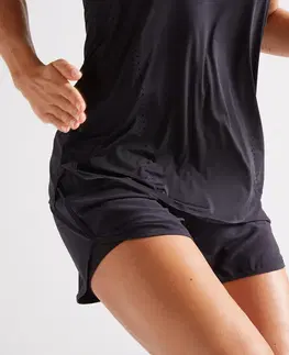fitnes Dámske šortky 2 v 1 na fitness chrániace pred odieraním stehien čierne