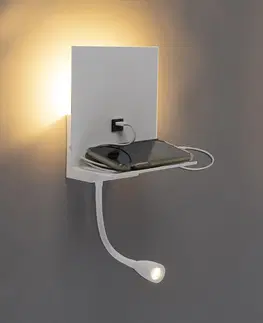 Nastenne lampy Moderné nástenné svietidlo biele s USB a ohybným ramenom - Flero