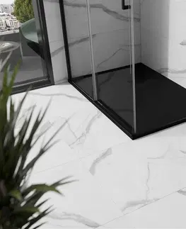 Vane MEXEN/S - Stone+ obdĺžniková sprchová vanička 90 x 80, čierna, mriežka čierna 44708090-B
