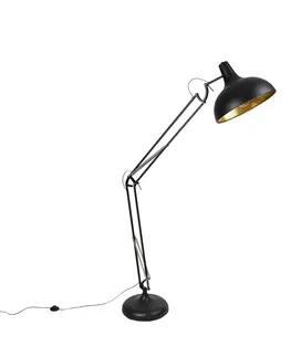 Stojace lampy Priemyselná stojaca lampa čierna so zlatom nastaviteľná - Hobby