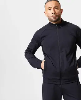 nohavice Pánska priedušná športová súprava na fitnes so zipsom čierna
